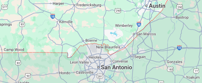 Service area map for San Antonio and the Texas Hill Country